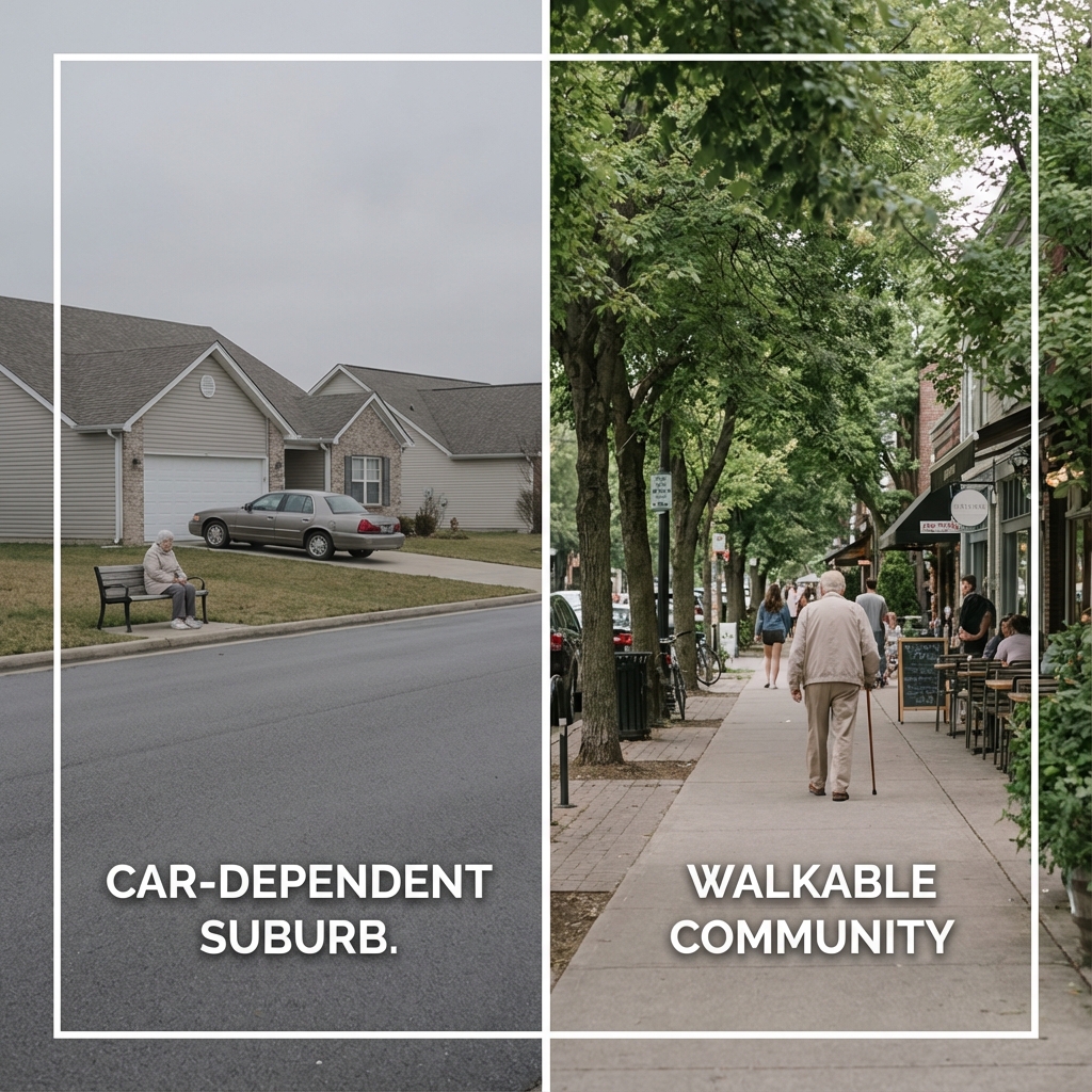 Contrast: car-dependent vs walkable